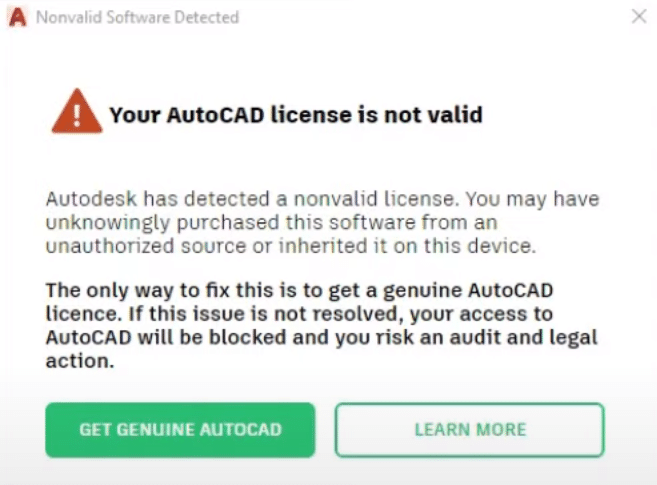 your autocad license is not valid warning 1
